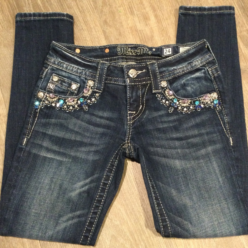 Miss Me Jeans Gem Glam Signature Crop Skinny Jeweled Pockets 24